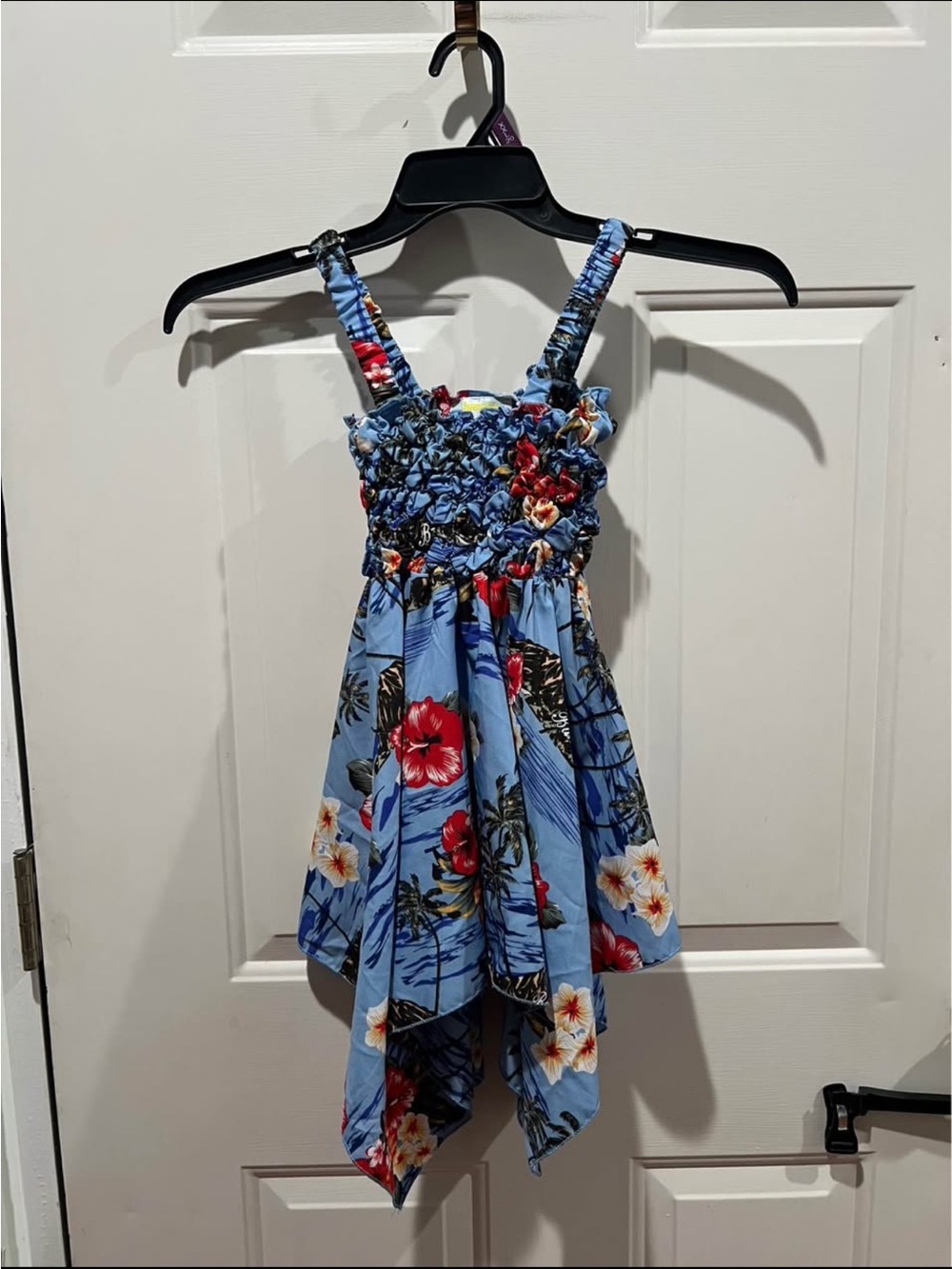 Banana Bay Light Blue Floral Handkerchief-Hem Sundress